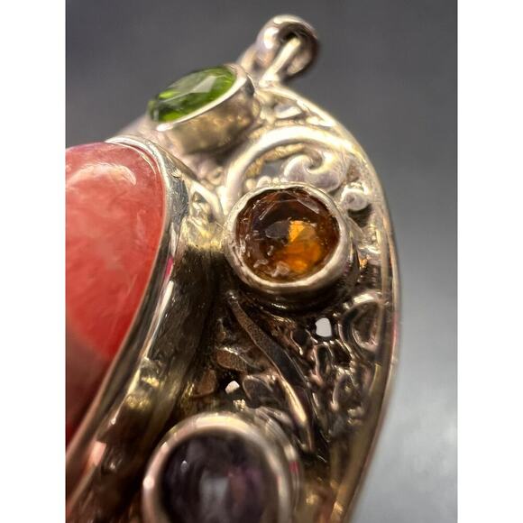 NEW Bali rhodochrosite multi gem sterling silver earrings - Picture 5 of 9